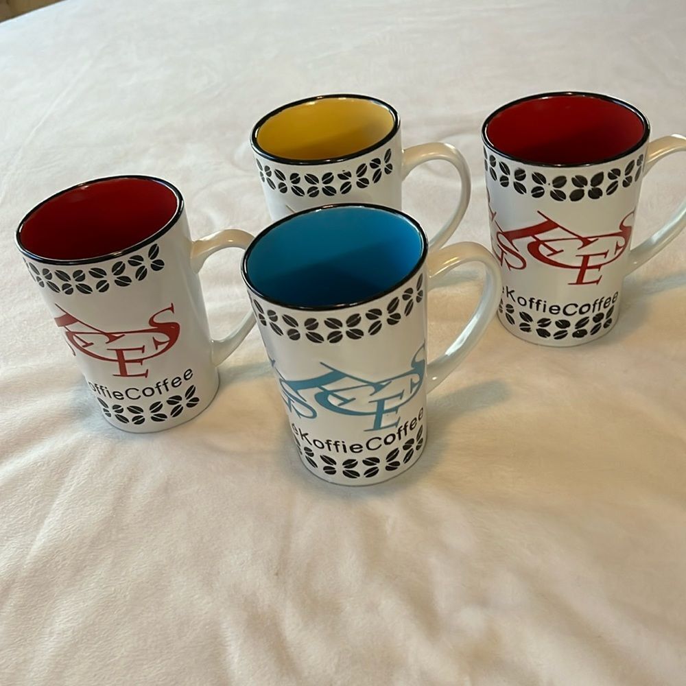 Allied Design 16 Oz Coffee Mugs Set Of 4 White With Red Blue Or Yellow 5 X 3 1/2